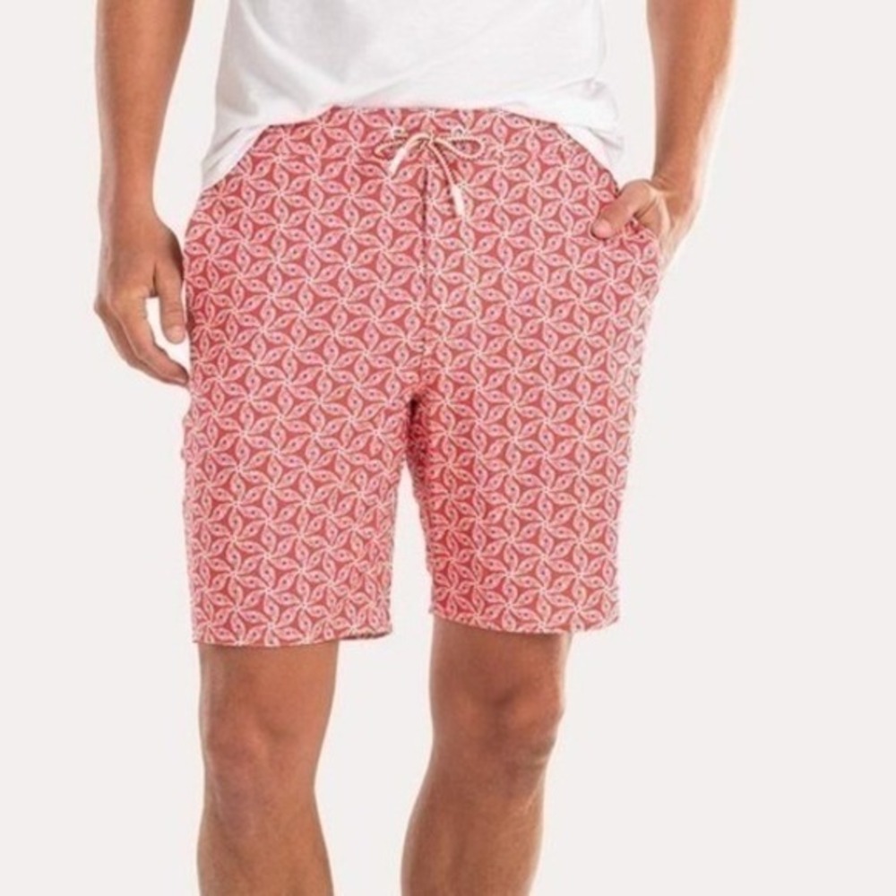 Johnnie O Mens Red Geometric Print‎ Swim Trunks Shorts XL